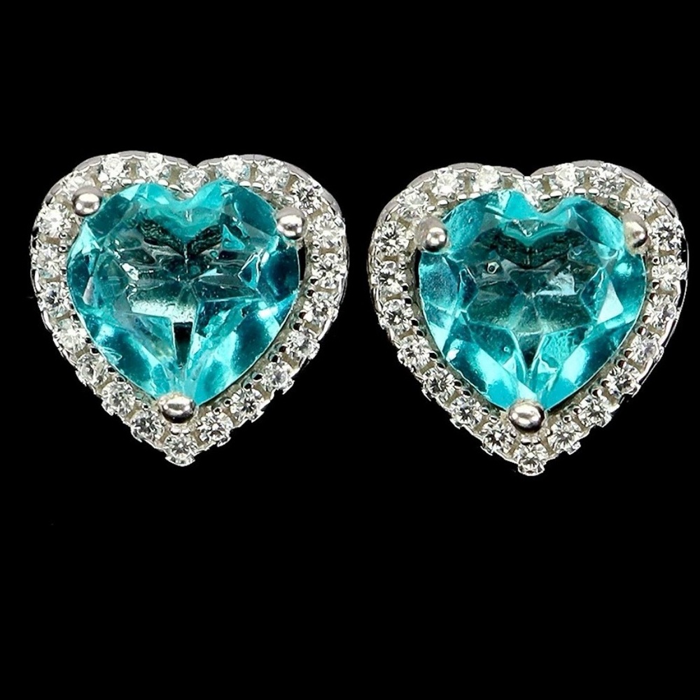 ♥️3.4ct Neon Topaz‼️ Silver 925 earrings   14k on 925 Blue white Topaz